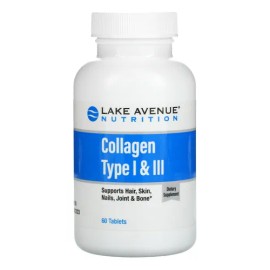 Colágeno tipo 1 E 3, 60 tabletas, Lake Avenue, cabello, piel y uñas