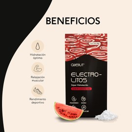 Quenut - Electrolitos en Polvo 48 Sobres Sin Azúcar, Hidratación - Sabores Naturales, 1000 mg Sodio, 60 mg Magnesio, 200 mg Potasio, Vitamina complejo B, C y E. (48 Sobres, Sandía)