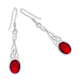 Ruby Earrings for Women - 925 Sterling Silver Dangling Earrings with Drop Hook - Long Silver Earings with Red Stone - Long Earring Silver - Celtic Jewellery