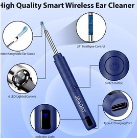 JEGOAT Ear Wax Removal EarWax Removal Tool with 1296P HD Camera & 6 LED Lights NAVY