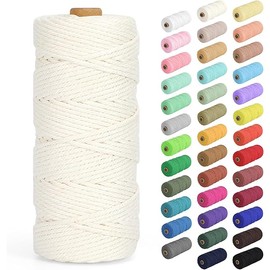 Natural Cotton Macrame Rope - 3mm x 109Yards (328Feet), 4 Strands Twisted Cotton Cord for Wall Hanging, Plant Hangers, Crafts, Gift Wrapping and Wedding Decorations, Beige