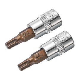 sourcing map 2pcs 1/4" Drive x T27 Torx Bit Socket, S2 Steel Bits CR-V Sockets 38mm Length Use with Ratchet Wrench, Slide Bar, Extension Rod