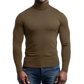 IVOVFANZY Thermal Undershirt Mens Turtleneck Base Layer Top Long Sleeve Shirts(Brown, L)