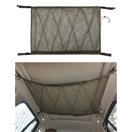 90X65cm Mesh Car Ceiling Cargo Net Double-Layer Car Organizer Pocket Adjustable Mesh Storage Bag Long Road Trip SUV Car Ceiling Storage Net Camping Cargo Net for Tent Putting Quilt Towel Sundries (KA)