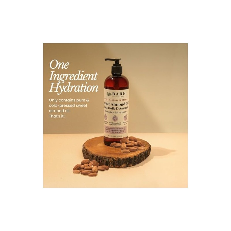 BARE BOTANICS Aceite Corporal De Almendras Dulces 100 Puro, 473