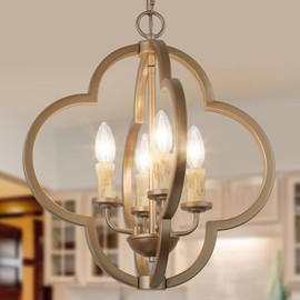 Durent Lighting Modern Farmhouse Chandelier, 4-Light Orb Pendant Lighting Gold Lantern Chandelier with Faux Candle Sockets for Dining Room Bedroom Kitchen Island Foyer Hallway Entryway 17.5" D