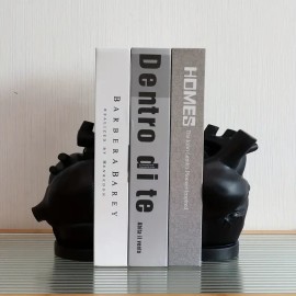 Black Heart-Shaped Hand-painted Fashion Decorative Bookends-Gothic Resin Weird Heart File OrganizerColor: Black, Size: One Size
