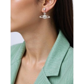 Saturn Planet Earrings for Women, Diamond Accent Dangle Earrings, Hypoallergenic Needles Post Jewelry, Anniversary Birthday Valentine's Gift for Her, Mother Wife Daughter Gift（Silvery）