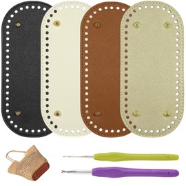 Gnognauq 4 PCS Bag Bases for Crochet with 2 PCS Crochet Hook Leather Purse Bottoms for DIY Bag Making