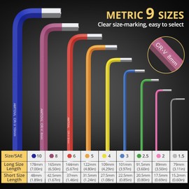 AMTOVL Hex Key Set, 9PCS Metric Allen Key Set, 1.5-10MM, Anti-Slip Long Hex End Hex Wrench Set, Color Coding Hex Key Set for Disassembling Mechanical Equipment, Vehicle, and Bicycle Repairs