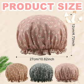 3 Pcs Double Layer Shower Caps for Women,Reusable Bath Caps Waterproof Shower Hats Women Long Hair,Elastic Shower Hat Flower Bath Hat Hair Cap for Adults and Children Shower Spa Salon