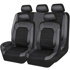 CAR PASS Leather Seat Covers, Automotive Sport Car Seat Cover Super 5mm Composite Sponge Inside, Airbag Compatible Universal Fits Most Cars, SUVs, Trucks and Vans (Full Set,Black & Gray)