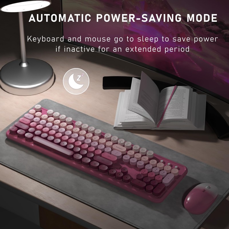 Links9+ Wireless Keyboard and Mouse, Full-Size Retro Typewriter Keyboard with