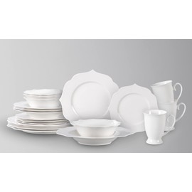 HomeVss, New Bone China Dinnerware Set, Embossed Lotus Design, 20pc Set
