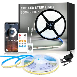 Yeewhale Cob LED Strip 10 m, App Control, with Remote Control, DC24 V 6000 K White LED Strip, Flexible Dimmable Cob LED Strip, Applicable to Bedroom, Room, DIY Decoration