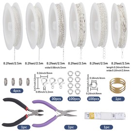 SOFPLATE 49.2 Feet/15m Silver Paperclip Chain Bulk Jewellery Chain Kit Brass Cable Curb Ball with Jump Rings Metal Pliers Connector Link Accessories for Jewellery Making Necklaces Bracelets DIY Crafts