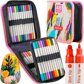 ARTISTRO Vibrant Acrylic Paint Markers for Rock, Fabric, Glass, Wood, Paper, Ceramic, Canvas & More - 48 Dual-Tip Paint Pens (Dot & Fine) - Quick Dry, Teacher Classrooms Must Have, Drawing Markers