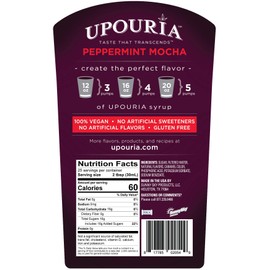 Upouria Peppermint Mocha Coffee Syrup, 100% Vegan, Gluten Free, Kosher, 750 mL Bottle - Coffee Syrup Pump Included