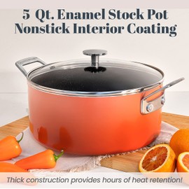 Granite Stone Cookware Nonstick Stock Pot, Multipurpose Nonstick 5 Quart Pot, Dutch Oven, Pasta Pot, Oven Safe Cooking Pot with Glass Lid, Pot for Stew, Sauce & Reheat Food, Dishwasher Safe, Coral