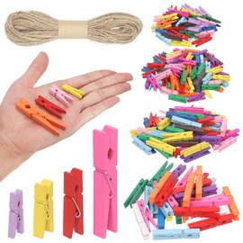 Wokape 180Pcs 1.2/1.3/1.7/2.8" Clothes Pins, Mixed Colored Wooden Clothespins, Natural Birchwood Close Pins, Multi-Purpose Colored Clothes Pins with Strong Grip and Spring for Craft Photo Hanging Clip