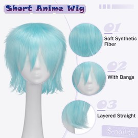 S-noilite Women Men Cosplay Hair Wig Short Straight Anime Party Dress Fluffy Costume Full Wigs Light Blue