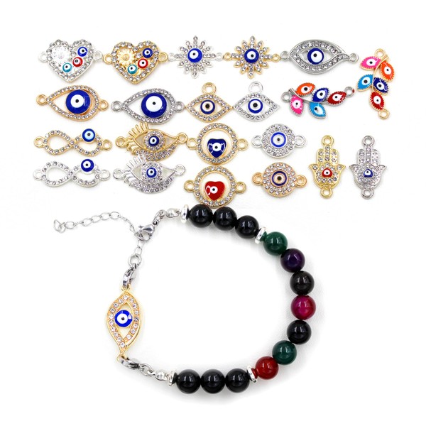 Yongxu Black Agate and Rainbow Striped Agate Adjustable Bracelet Evil