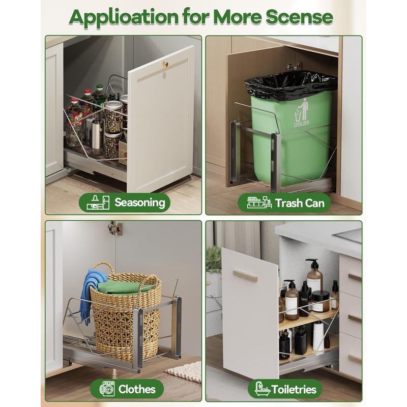 LIONONLY Pull Out Trash Can Under Cabinet, Door Mount &