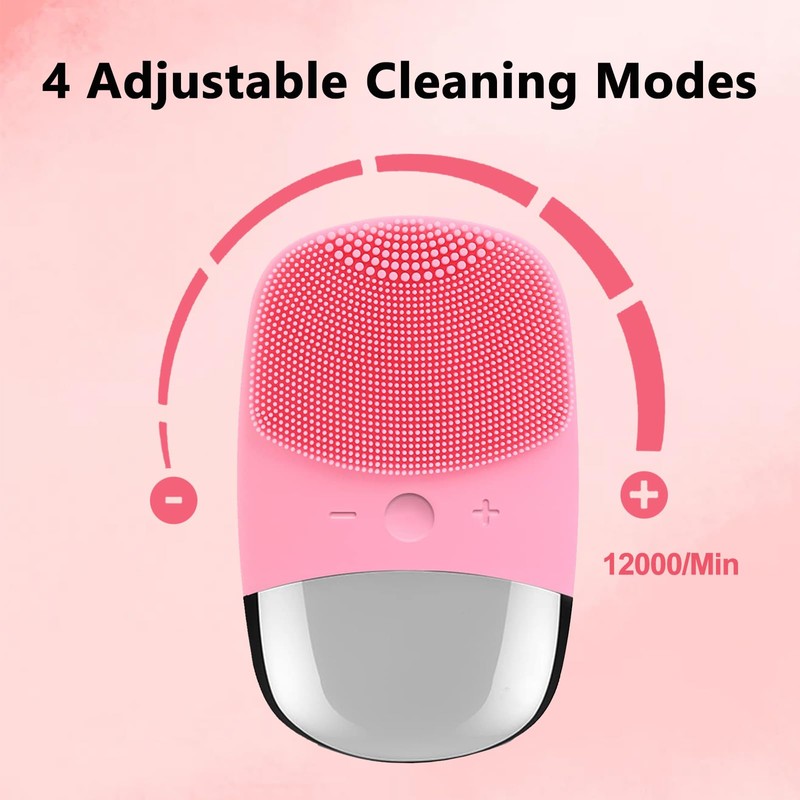 Silicone Face Scrubber, IPX7 Waterproof Facial Cleansing Brush with 4