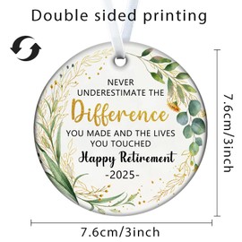 Christmas Decorations Retirement Gifts for Woman Ceramic 2025 Never Underestimate The Difference You Made, Happy Retirement Gift, Women,Coworker,Boss,Nurse,Teacher,Friend,Mom Xmas Tree Decoration
