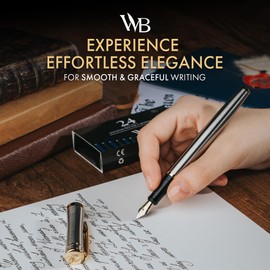Wordsworth & Black Fountain Pen Set, 18K Gilded Fine Nib, Includes 24 Pack Ink Cartridges, Ink Refill Converter & Gift Box, Gold Finish, Calligraphy, [Silver Gold], Perfect for Men & Women