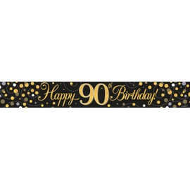90th Birthday Black And Gold Birthday Party Foil Banner Pennant Age 90