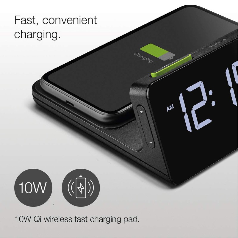 Braun Digital Alarm Clock with VA LCD Display, 10W Qi