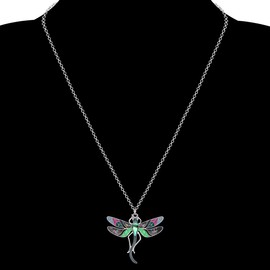 NEWEI Enamel Dragonfly Necklace with Rhinestones Cute Dragonfly Pendant Jewelry Gifts for Women Girls (Black)