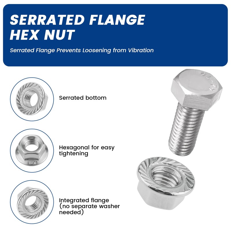 ZIUZI 50 Pcs Serrated Flange Hex Nuts Kit, 1/4-20, 5/16-18,