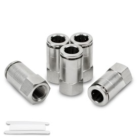 Bwintech 5 x 8 mm hose OD x 1/4 inch BSP female thread, straight nickel-plated brass, push-to-connect, pneumatic push-lock screw connection