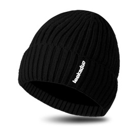 Unisex Beanie Hat - Winter Knit Hat Stretchy Soft Cuffed Beanie with Supersoft Velour Thermal Lining (Black)
