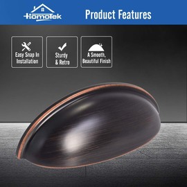 HOMOTEK 5 Pack Drawer Bin Cup Pulls Dresser Pulls for Cabinets Oil Rubbed Bronze - 3 Inch Hole Centers Furniture Handles,Kitchen Cabinet Hardware