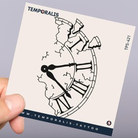 Fake Tattoo Watch - Temporalis® | Temporary Tattoos for Adults - EU Certified Cosmetics, Vegan & Waterproof - Lasts 1 to 2 Weeks [Roman Clock with Crack]