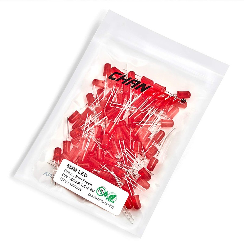 CHANZON 100 pcs 5mm Blinking Red LED Diode Lights 1.5Hz