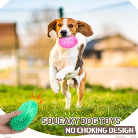 Suilung 12 Pcs Spiky Dog Squeaky Football Toys 4.5'' Dog Balls Rubber Chew Toys Bulk Interactive and Durable Dog Toy Built-in Squeaker for Medium Large Dogs Teeth Cleaning and Training, Multicolor