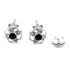 WINDALF Bohemia Navina Stud Earrings 6 mm Fairy Ornamental Onyx Silver, Sterling Silver, Onyx