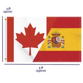 3×5 FT Canada Spain Flag, Large 100D Canadian Spanish Friendship National Outdoor Banner,Spaniard Doube Side Printing Decor For Patio Garden With Brass Gromment