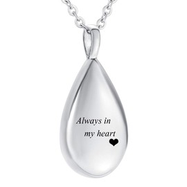 Engraved Teardrop Urn Necklace for Ashes Simple Cremation Urn Necklace Keepsakes Memorial Jewelry for Women Gift Cremation Jewelry for Loved One, Metal
