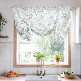 jinchan Floral Tie Up Valance Adjustable Linen Valance for Windows Farmhouse 54 Inch Botanical Valance Colorful Flower Kitchen Window Treatment for Living Room RV Light Filtering 1 Panel Sage Green
