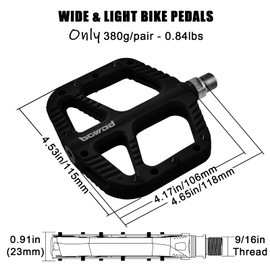 BOWOD Mountain Bike Pedals Nylon Bicycle MTB Pedals Lightweight Non-Slip for BMX Clipless Pedals Road Bike Pedals Replacement, w 9/16" Cr-Mo Spindle 2Bearings 12Pins