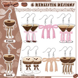 Nosiny 6 Pairs Espresso Martini Bow Acrylic Drop Dangle Jewelry Pickle Earrings Martini Earrings 6 Styles Lifelike Dill Cucumber Cocktail Cup Funny Cute Weird Jewelry for Women Bow Tini Bar Party