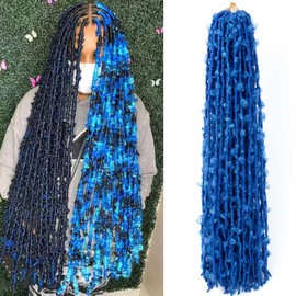 Ahrencan Blue Butterfly Locs Crochet Hair,30 Inch 5 Packs Pre Looped Distressed Faux Locs Crochet Hair For Women,Prelooped Soft Butterfly Locks Crochet Braids,Synthetic Braiding Hair(30”,5packs,Blue#)
