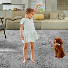 5x8 Ultra Soft Shag Area Rug – Fluffy Modern Fuzzy Carpet for Bedroom, Living Room, Dorm, or Nursery – Cozy Decorative Rug for Teens and Home Décor – Upgraded Anti-Skid Bottom & Durable Design – Grey