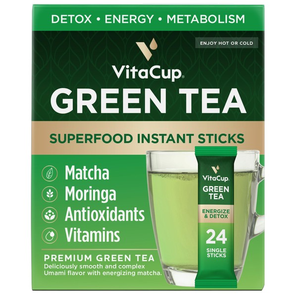 VitaCup Green Tea Instant Packets, Enhance Energy & Detox with