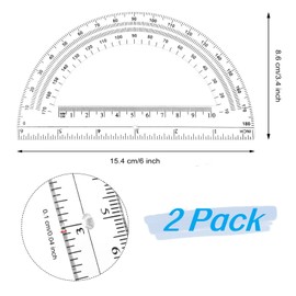Zonon 2 Pcs 6 Inch 4 Inch Plastic Protractor Math Protractors 180 Degrees Angle Measurement, Translucent for Geometry Classroom Kid Student School Office Supplies(Hollow,Clear)